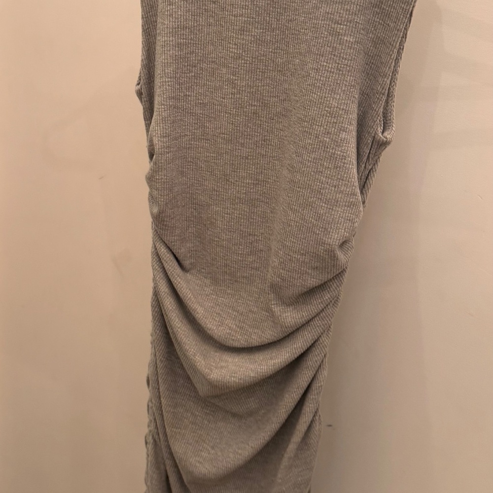 Lulus Light Gray Ribbed Drawstring Ruched Bodycon Dress - Size S - Picture 2 of 3